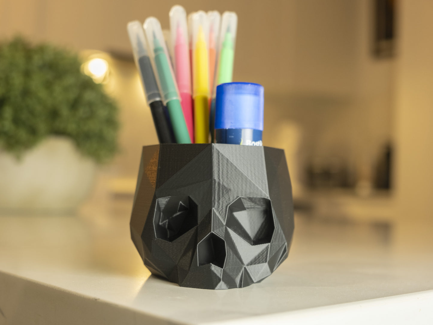 Low Polly Skull Pen/Pencil Holder | Desk Organiser