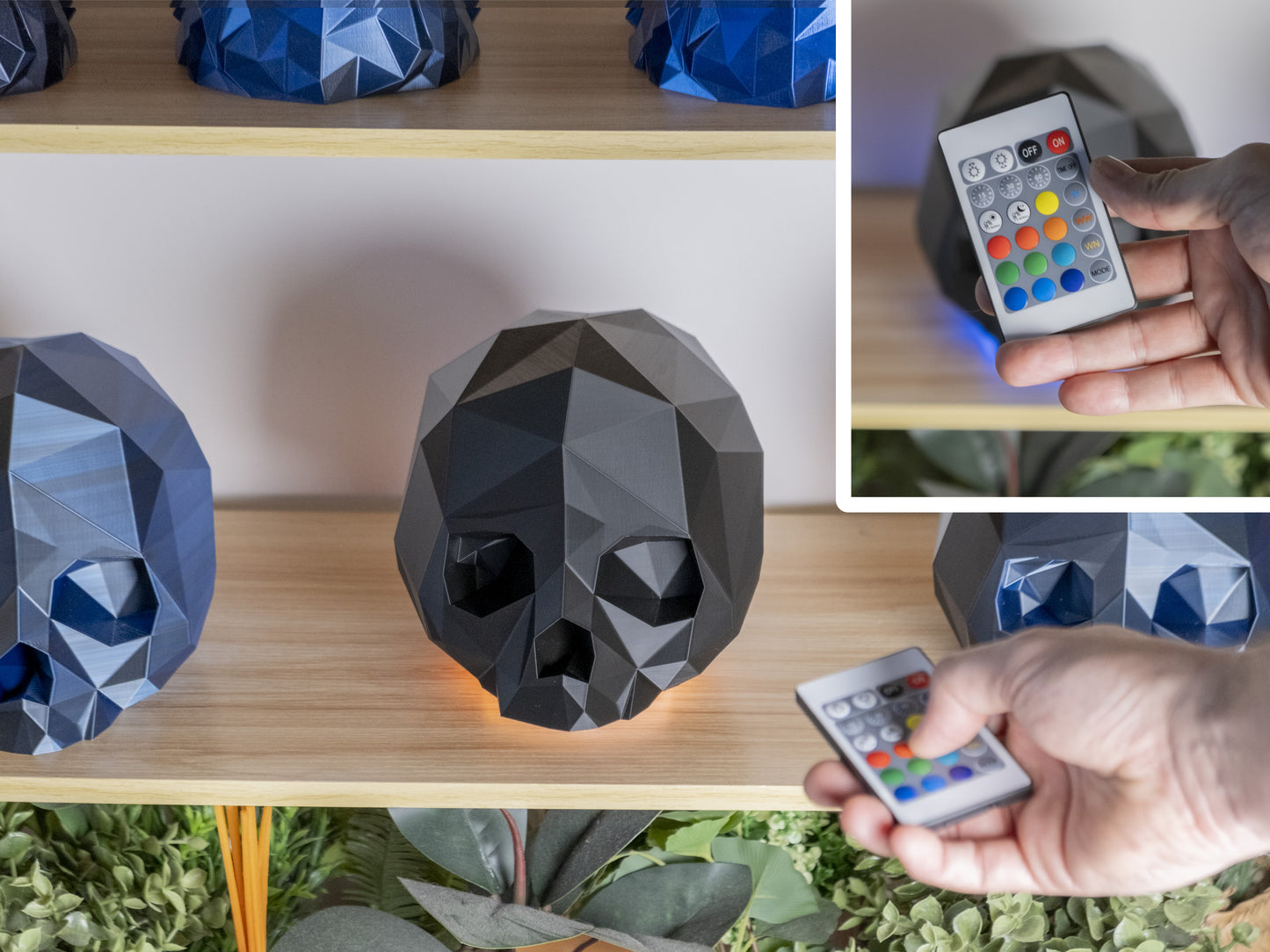 RGB Skull Headphone Stand – Low Poly LED Hat Holder for Desk or Gaming Setup